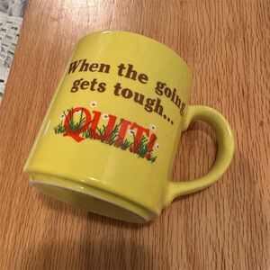 Vintage MT CLEMENS Yellow Ceramic Mug "When the Going Gets Tough...QUIT"